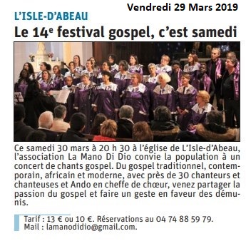 Le Dauphiné Libéré - Article du 29/03/2019